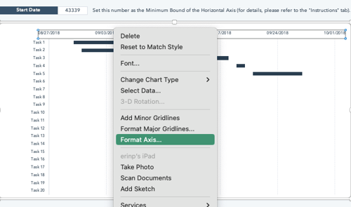 how to make a gantt chart: step 2.2 - configure the gantt chart with your start date