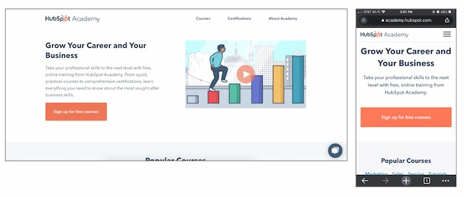 A/B testing examples: HubSpot Academy's Homepage Hero