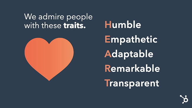 Company values example: HubSpot, HEART