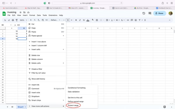 Protect cells google sheets, step 3: select “protect range.”