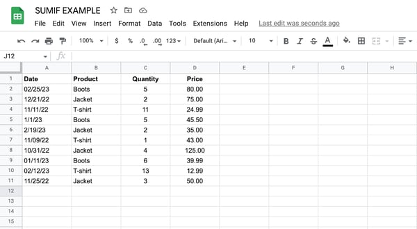 sumif google sheets, sumif google sheets example