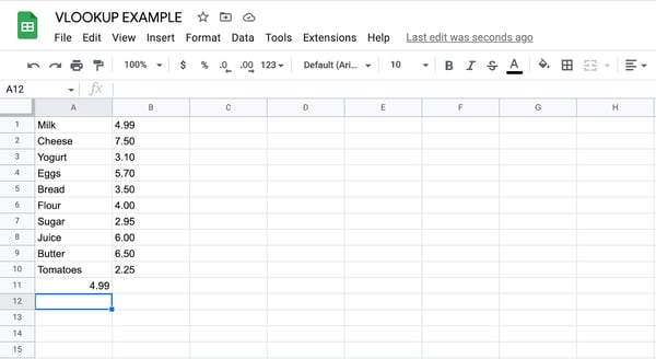 How to use vlookup in Google Sheets, step 10: press enter