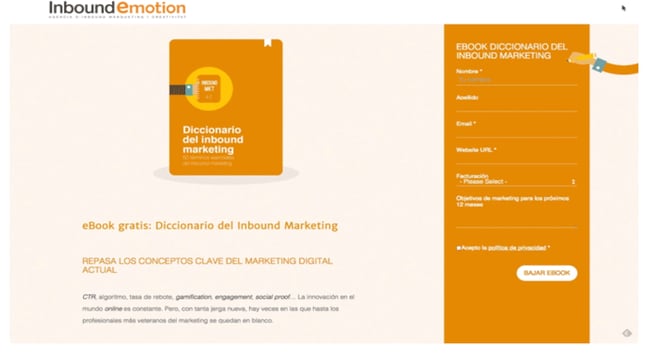 Inbound Emotion Spanish language landing page example