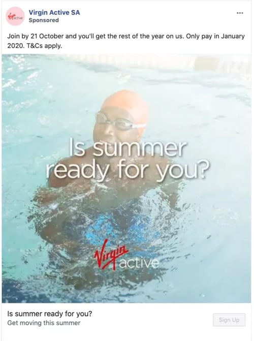 B2B lead generation best practices, Virgin Active Facebook Lead Ad example