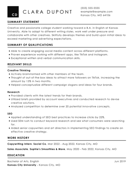 functional resume definition quizlet