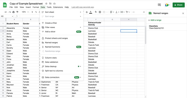 google sheets query, name data