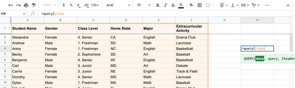 google sheets query, named ranges formula