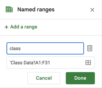 google sheets query, named ranges