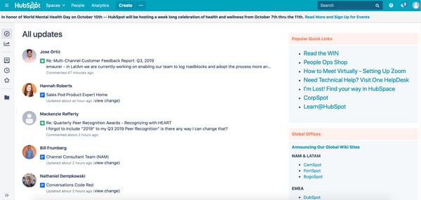 HubSpot uses internal hub to communication to employees.