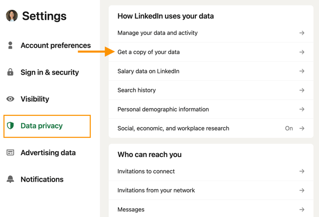 export data from linkedin