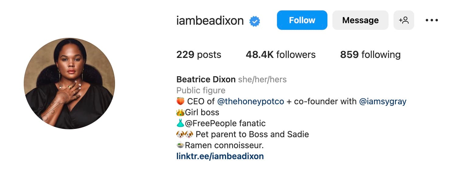 Short professional bio example from Bea Dixon