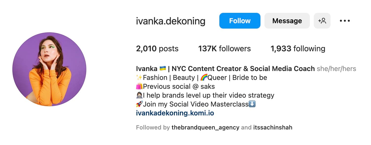 Short professional bio example from Ivanka Dekoning