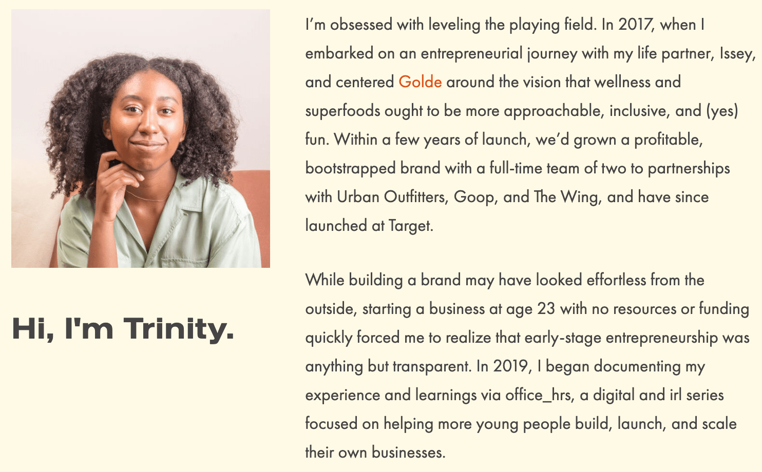 Professional bio example from Trinity Mouzon