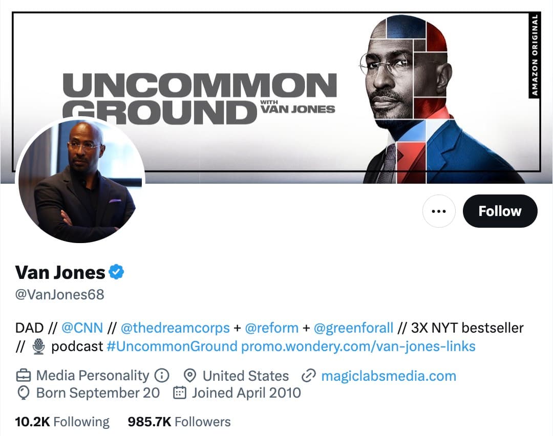 Short professional bio example from Van Jones