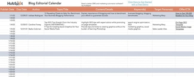 hubspot blog editorial calendar 