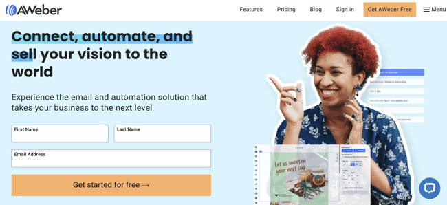 Aweber landing page screenshot