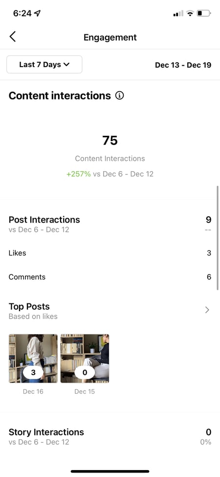 Screenshot showing what “engagement” metrics can look like in Instagram Insights