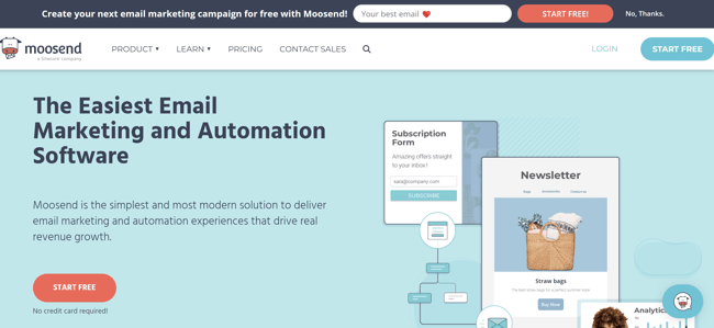 Screenshot of Moosend landing page