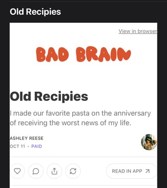 Screenshot of Bad Brain newsletter with logo